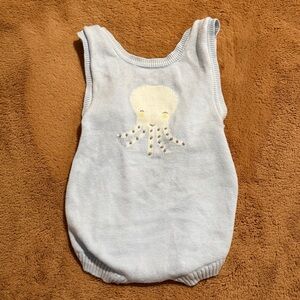 Angel Dear Pale Blue Knit Baby Romper with Octopus Detail